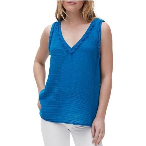 New MICHAEL STARS Womens (3X) Blue (Pacific) Dina Fabric Mix V-Neck Tank Top $98 - Picture 2 of 10